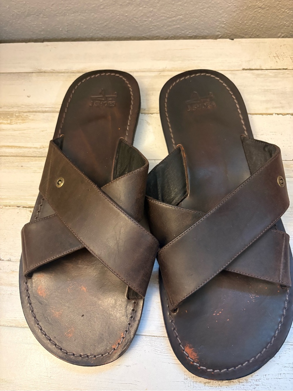 Men's Leather Crossover Slide Sandals — Dark Brown